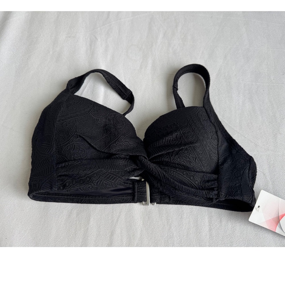 Lands End Black Paisley Jacquard Underwire Bikini Top 2 Vacation Beach Resort